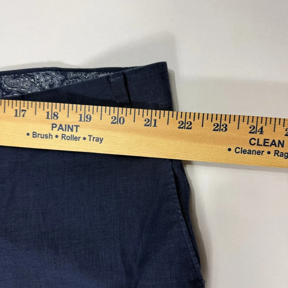 Ralph Lauren Navy Blue Linen Trousers Flat Front Mens Pants 44x26